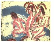 Tree bathers sitting on rocks Ernst Ludwig Kirchner